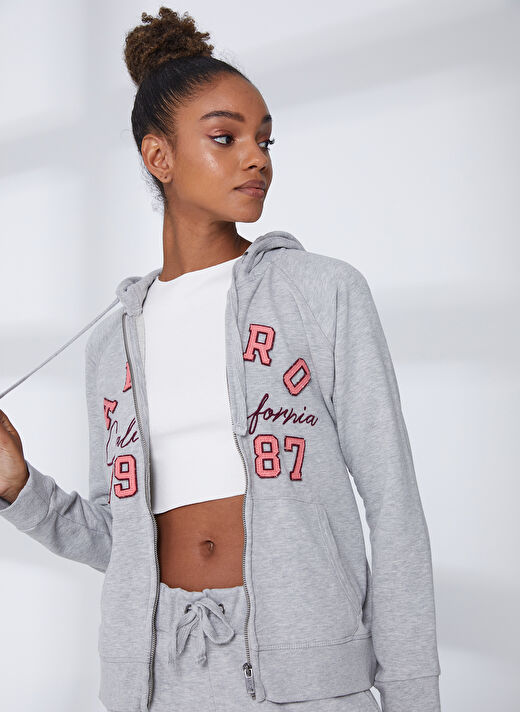 Aeropostale Kapüşon Yaka Nakışlı Gri Melanj Kadın Sweatshırt K-3146 3