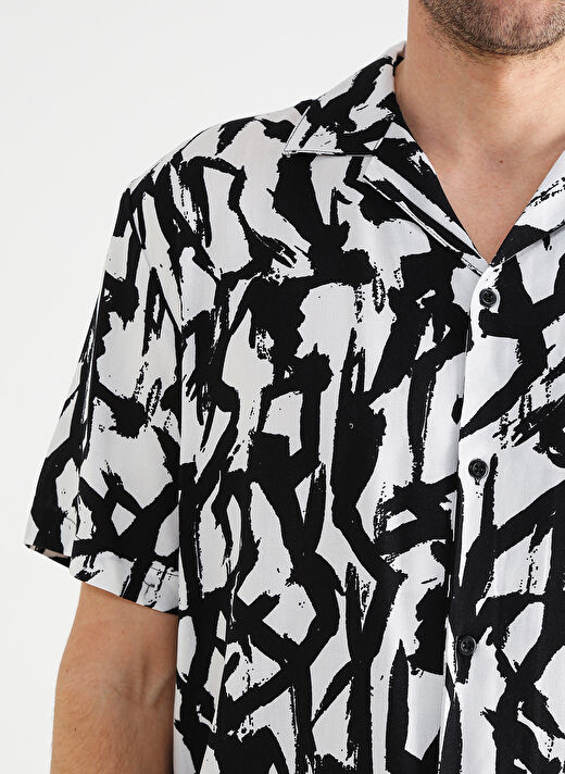 Black On Black Loose Fit Gömlek Yaka Desenli Siyah - Beyaz Erkek Gömlek E-KAIEN 4