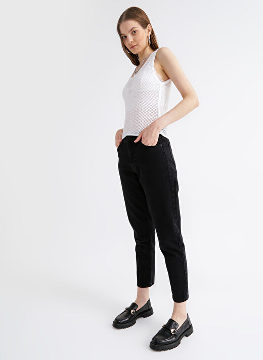 Black On Black Normal Bel Düz Paça Boyfriend Siyah Kadın Denim Pantolon K-MARY 2