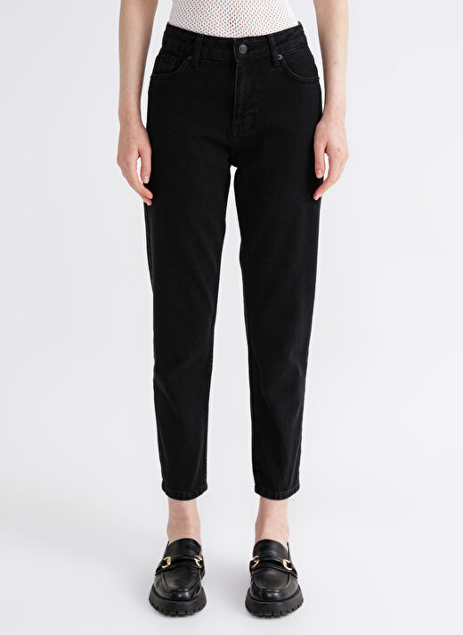 Black On Black Normal Bel Düz Paça Boyfriend Siyah Kadın Denim Pantolon K-MARY 3