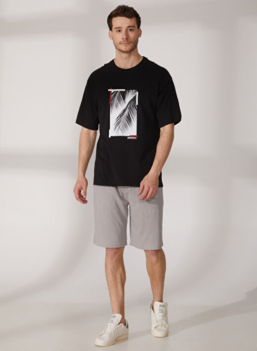 Aeropostale Bisiklet Yaka Baskılı Siyah Erkek T-Shirt E-LEAFIN 1