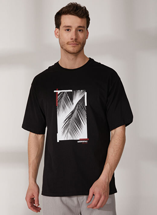 Aeropostale Bisiklet Yaka Baskılı Siyah Erkek T-Shirt E-LEAFIN 2