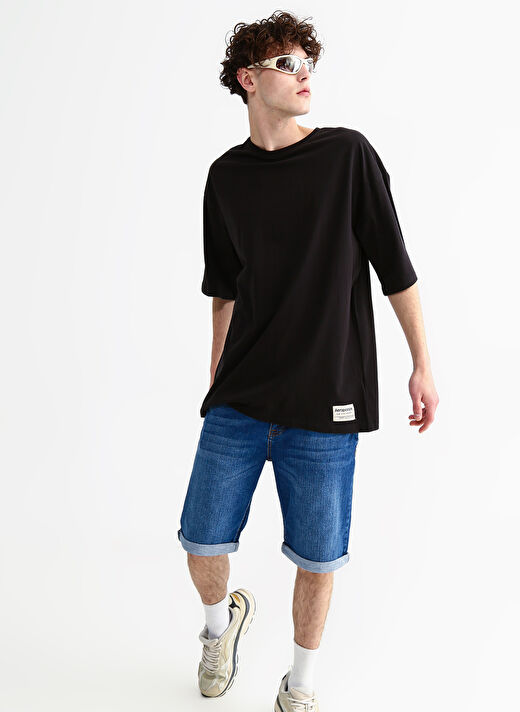 Aeropostale Bisiklet Yaka Baskılı Siyah Erkek T-Shirt E-BACK 1