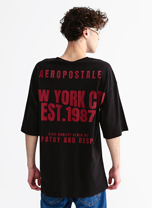 Aeropostale Bisiklet Yaka Baskılı Siyah Erkek T-Shirt E-BACK 4
