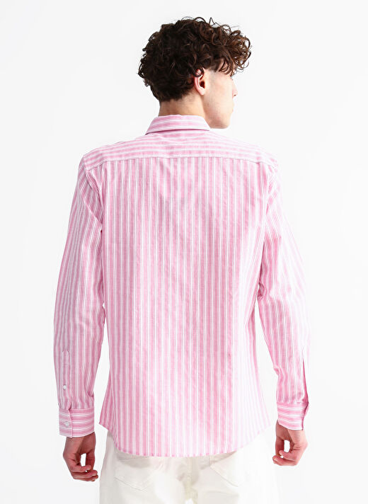 Limon Standart Gömlek Yaka Çizgili Pembe Erkek Gömlek PEPPA 4