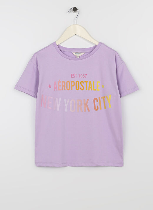 Aeropostale Lila Kız Çocuk Bisiklet Yaka Kısa Kollu Baskılı T-Shirt 23SAG-31   1
