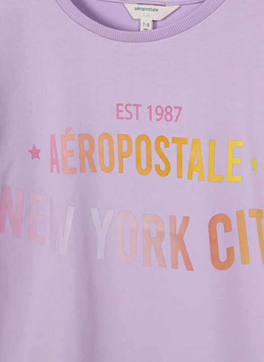 Aeropostale Lila Kız Çocuk Bisiklet Yaka Kısa Kollu Baskılı T-Shirt 23SAG-31   3