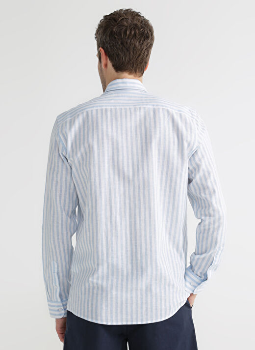 Fabrika Comfort Regular Fit Gömlek Yaka Çizgili Mavi Erkek Gömlek CM OCTAVIUS 4