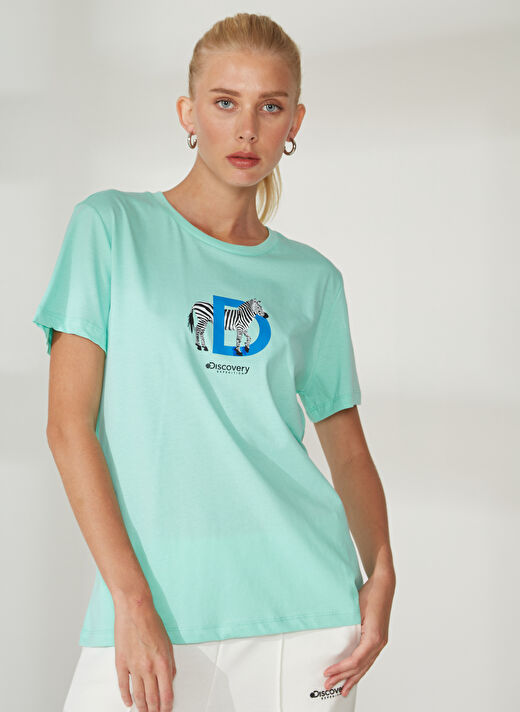 Discovery Expedition Bisiklet Yaka Baskılı Mint Kadın T-Shirt W-MERCAX 3