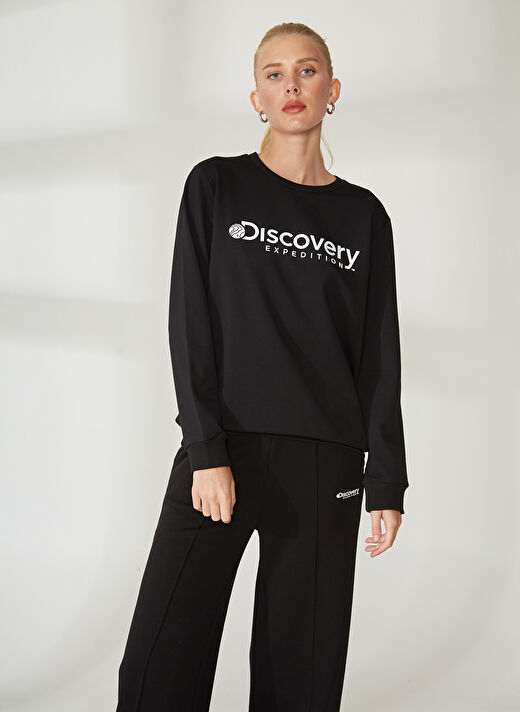 Discovery Expedition Bisiklet Yaka Siyah Kadın Sweatshırt W-ENERGY 2