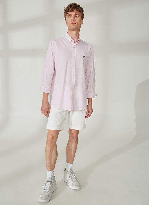 U.S. Polo Assn. Comfort Fit Düğmeli Yaka Pembe Erkek Gömlek MUBUS 3