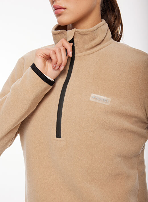 Discovery Expedition Bej Kadın Kapüşon Yaka Standart Fit Polar Sweatshırt D3WL-SWT26  2