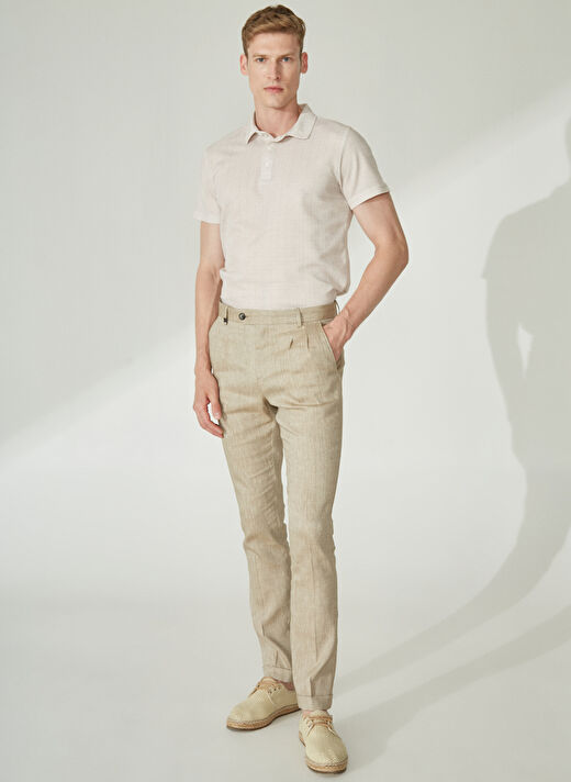 Beymen Business Normal Bel Dar Paça Slim Fit Bej Erkek Pantolon 4B0123200055 1