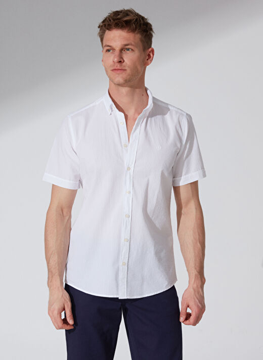 Beymen Business Beyaz Erkek Düğmeli Slim Fit Gömlek 4B2023200112   2