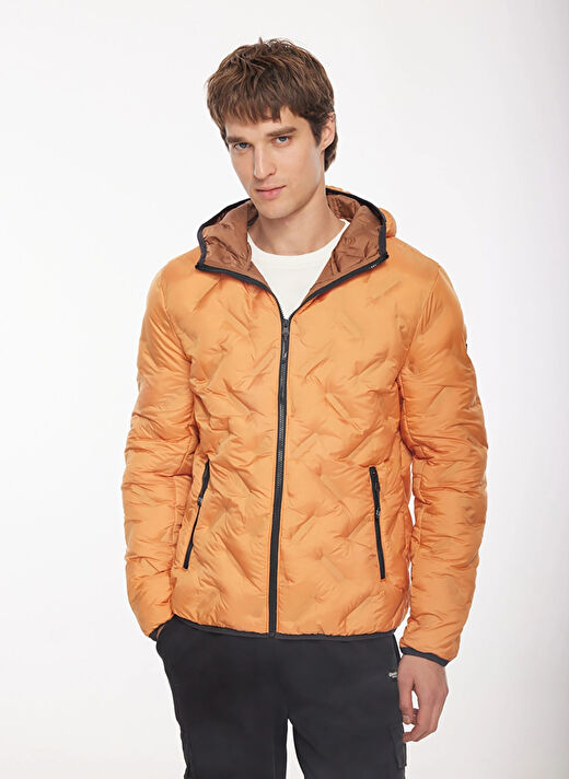 Discovery Expedition Beyaz - Turuncu Erkek Kapüşon Yaka Standart Fit Mont D3WM-MNT18  2