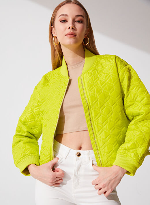 Pierre Cardin Yeşil Bisiklet Yaka Kadın Crop Top İnce Mont JALEK 3