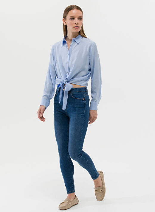 Pierre Cardin Regular Fit Gömlek Yaka Düz İndigo Kadın Gömlek LISA 4