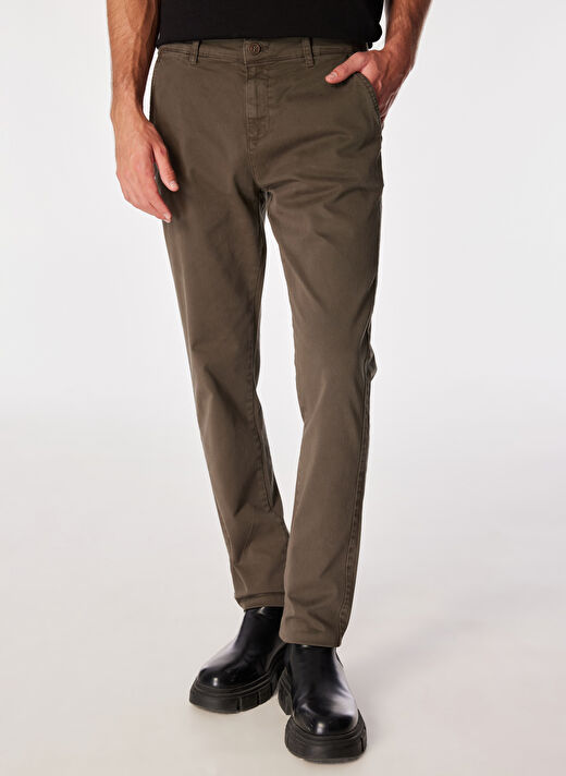 Fabrika Normal Bel Dar Paça Haki Erkek Chino Pantolon F3WM-PNT902 3