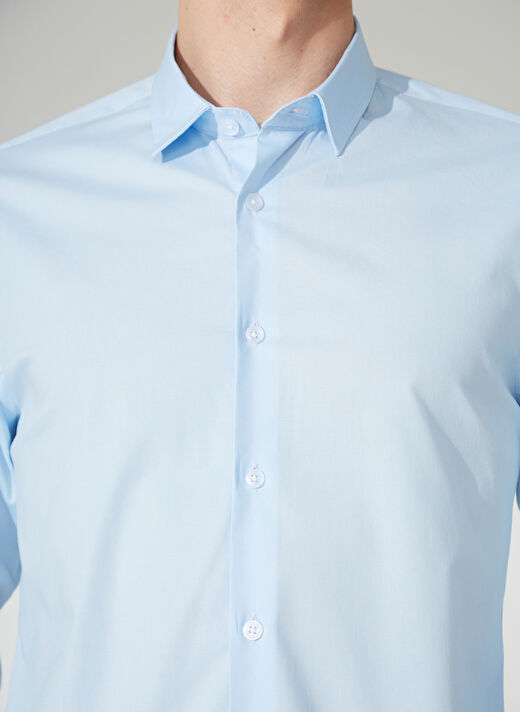 People By Fabrika Slim Fit Klasik Gömlek Yaka Düz Mavi Erkek Gömlek 23GM09 4