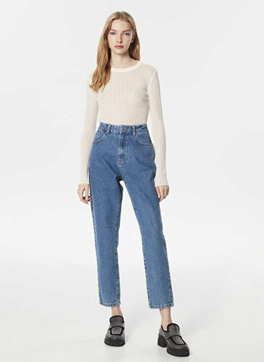 Twist Yüksek Bel Boru Paça Mom Fit İndigo Kadın Denim Pantolon T00000018016629 1