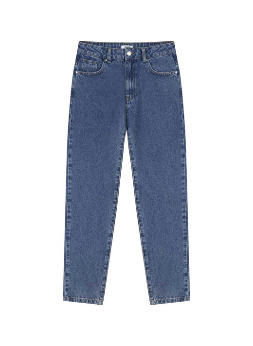 Twist Yüksek Bel Boru Paça Mom Fit İndigo Kadın Denim Pantolon T00000018016629 2