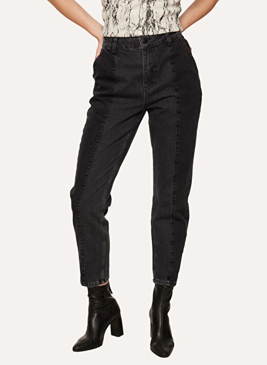 Black On Black Yüksek Bel Dar Paça Jogger Antrasit Kadın Denim Pantolon B3WL-PNT-9 3
