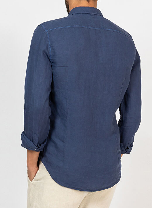 Mr. Mood Standart Düğmeli Yaka Lacivert Erkek Gömlek Mr Linen Shirt 2