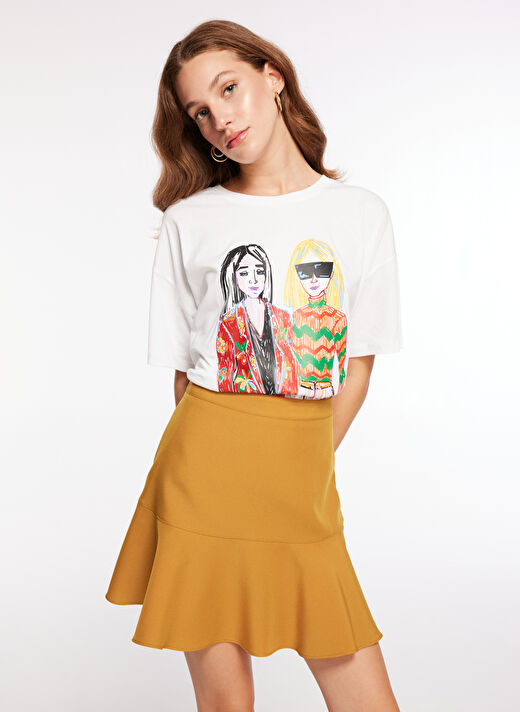 Fabrika Bisiklet Yaka Baskılı Kırık Beyaz Kadın T-Shirt F3WL-TST5 4