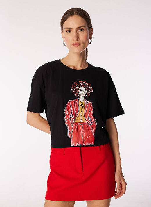Fabrika Bisiklet Yaka Baskılı Siyah Kadın T-Shirt F3WL-TST3 3