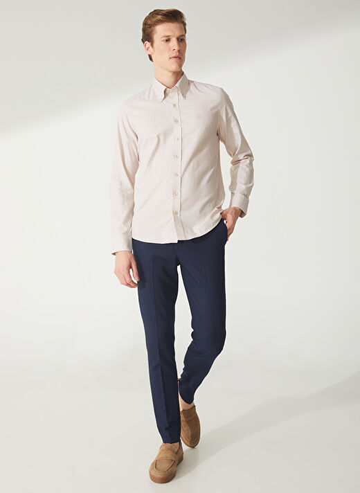 Beymen Business Slim Fit Düğmeli Yaka Bej Erkek Gömlek 4B2000000051 3