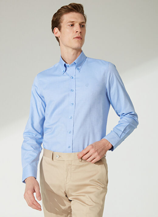 Beymen Business Slim Fit Düğmeli Yaka Mavi Erkek Gömlek 4B2000000051 1