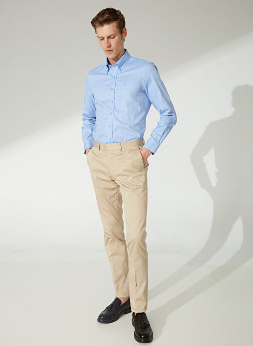 Beymen Business Slim Fit Düğmeli Yaka Mavi Erkek Gömlek 4B2000000051 2