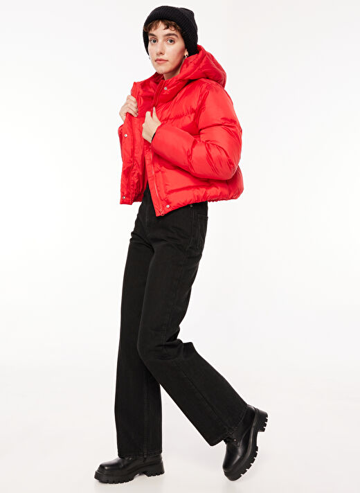 Aeropostale Kırmızı Kadın Kapüşon Yaka Crop Puffer Mont A3WL-MNT3 3