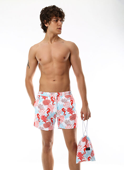 Whitefin Beyaz Erkek Bağlamalı Slim Fit  Şort Mayo 1035 1