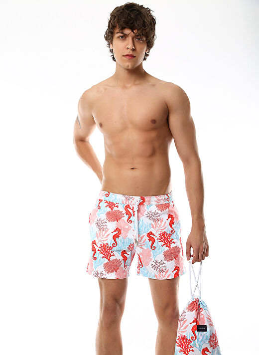 Whitefin Beyaz Erkek Bağlamalı Slim Fit  Şort Mayo 1035 2