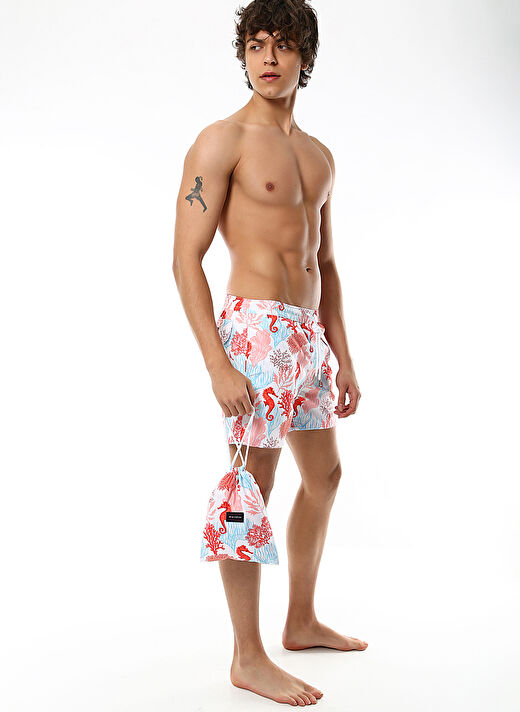 Whitefin Beyaz Erkek Bağlamalı Slim Fit  Şort Mayo 1035 3