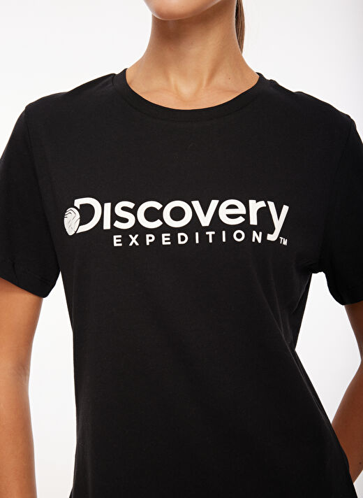 Discovery Expedition Siyah Kadın Bisiklet Yaka Relaxed Fit Baskılı T-Shirt D3WL-TST1 3