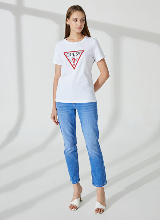 Guess Bisiklet Yaka Beyaz Kadın T-Shirt W1YI1BI3Z14G011 2