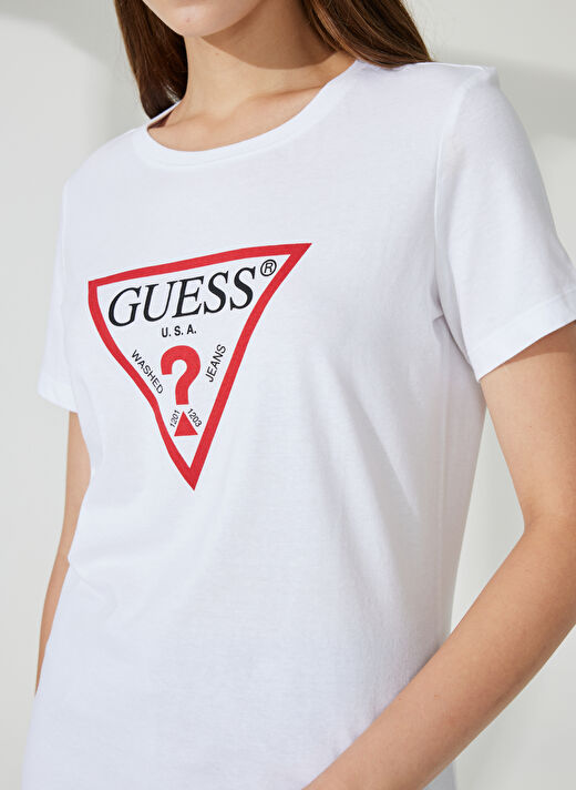 Guess Bisiklet Yaka Beyaz Kadın T-Shirt W1YI1BI3Z14G011 4