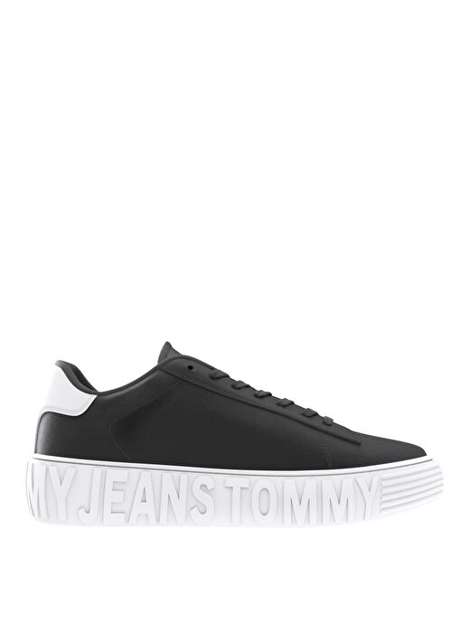 Tommy Hilfiger Siyah-Beyaz Erkek Deri Sneaker TOMMY JEANS LEATHER OUTSOLE 2