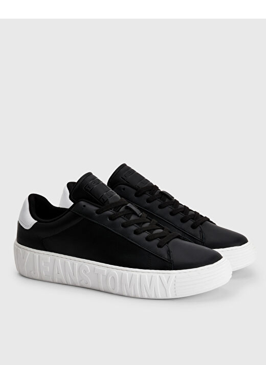Tommy Hilfiger Siyah-Beyaz Erkek Deri Sneaker TOMMY JEANS LEATHER OUTSOLE 3