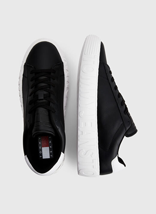 Tommy Hilfiger Siyah-Beyaz Erkek Deri Sneaker TOMMY JEANS LEATHER OUTSOLE 4