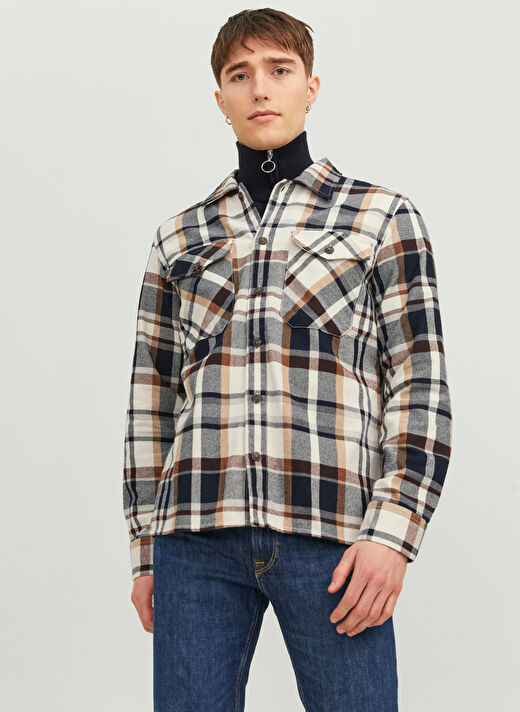 Jack & Jones Comfort Fit Kırık Beyaz Erkek Gömlek 12235986_JJEEDDIE OVERSHIRT LS NOOS 2