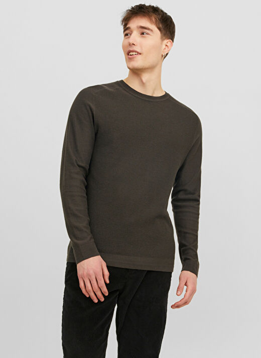 Jack & Jones Bisiklet Yaka Standart Haki Erkek Kazak 12240711_JPRBLAANDERSON KNIT STRUCT 3