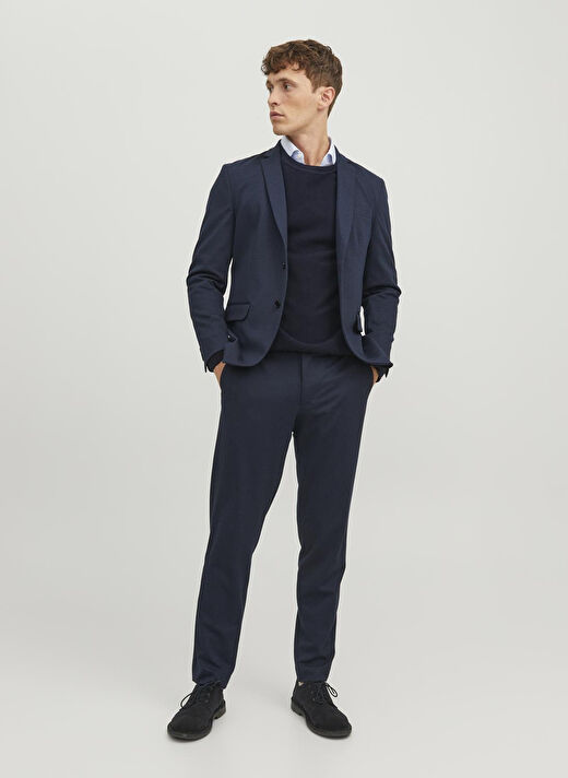 Jack & Jones Bisiklet Yaka Standart Lacivert Erkek Kazak 12240711_JPRBLAANDERSON KNIT STRUCT 2