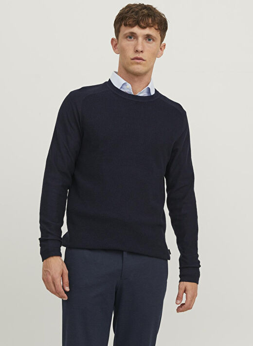 Jack & Jones Bisiklet Yaka Standart Lacivert Erkek Kazak 12240711_JPRBLAANDERSON KNIT STRUCT 1