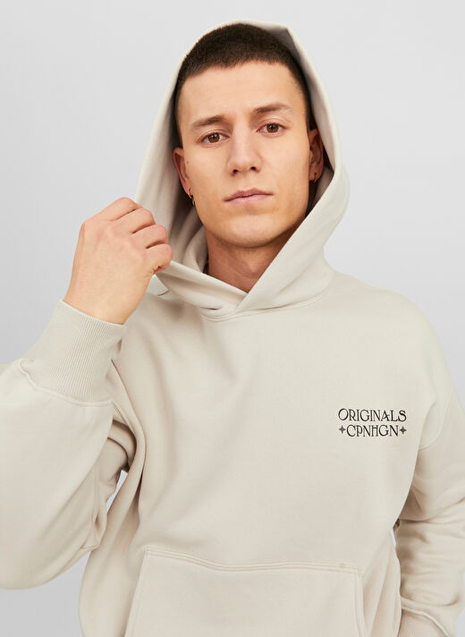 Jack & Jones Kapüşon Yaka Krem Erkek Sweatshırt 12244773_JORGRACIA GRAPHIC SWEAT HO 4