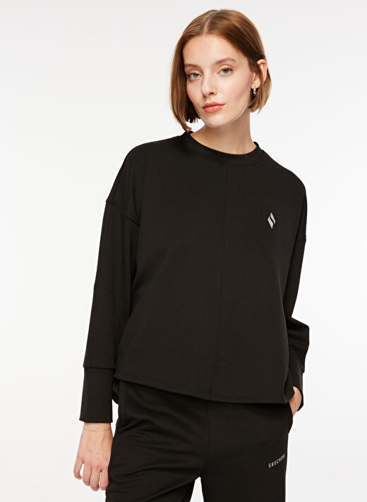 Skechers Soft Touch Eco Crew Neck Sweatshirt Siyah Kadın Bisiklet Yaka Regular Fit Sweatshirt 2