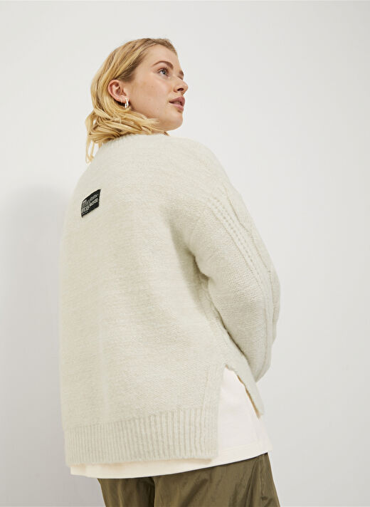 JJXX Bisiklet Yaka Rahat Baklava Desenli Kırık Beyaz Kazak Kadın JXFRIGGA CREW NECK KNIT 2