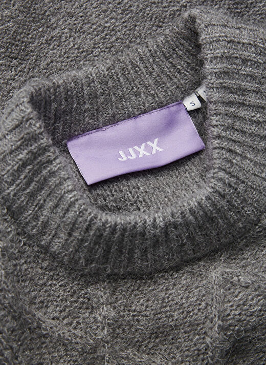 JJXX Bisiklet Yaka Rahat Baklava Desenli Gri Kazak Kadın JXFRIGGA CREW NECK KNIT 4